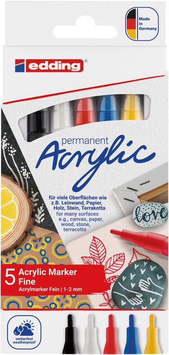 Edding Acrylmarker (Yellow, Black, Red, Blue, White, 2 mm, 5 x)