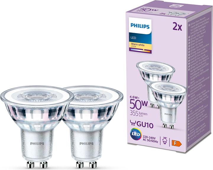 Productafbeelding Philips LED Klassiek (GU10, 4.60 W, 355 lm, 2 x, F)