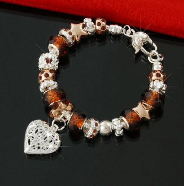 Hermex Armband versilbert mit Charm / 19 x Beads Perle - 20cm (20 cm, Metalllegierung)