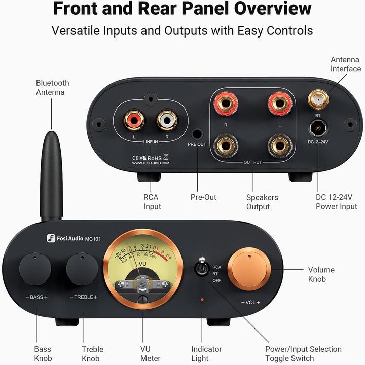 Produktbild Fosi Audio MC101, 2.0 Kanal Audioverstärker mit Bluetooth (Verstärker)
