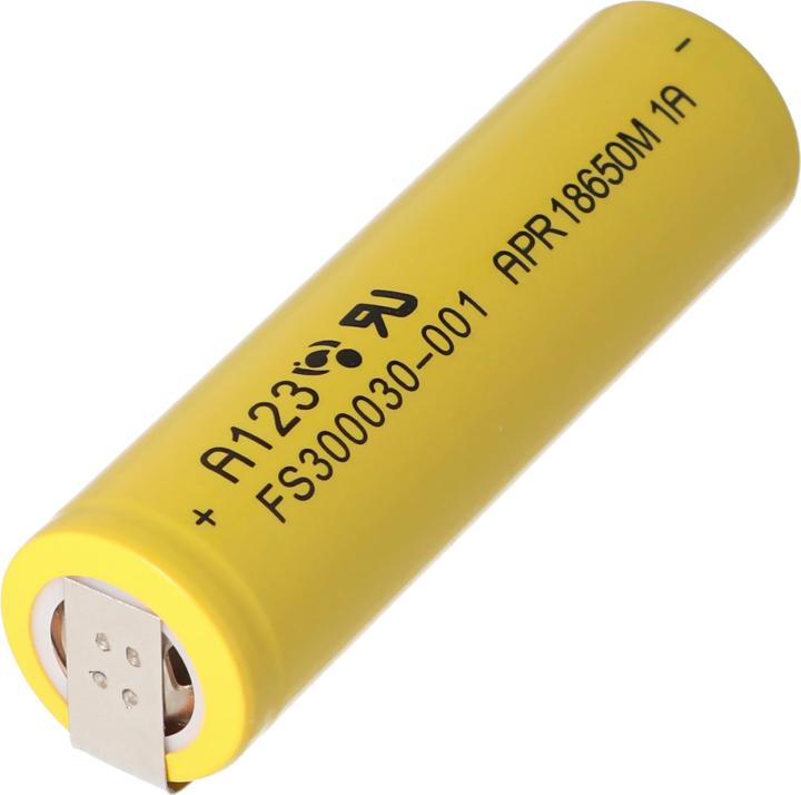 Immagine prodotto A123 Systems A123 APR18650M-A1 1100mAh 3,2V - 3,3V LiFePo4 Akku mit Lötfahne U-Form (1 pz., 1100 mAh)