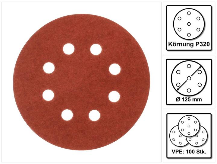 Image du produit Makita Papier abrasif Velcro 125 mm K 320 100 pces ( 2x P-43692 ) pour DBO BO DCW DWE GEX PEX SXE BOS (K320)