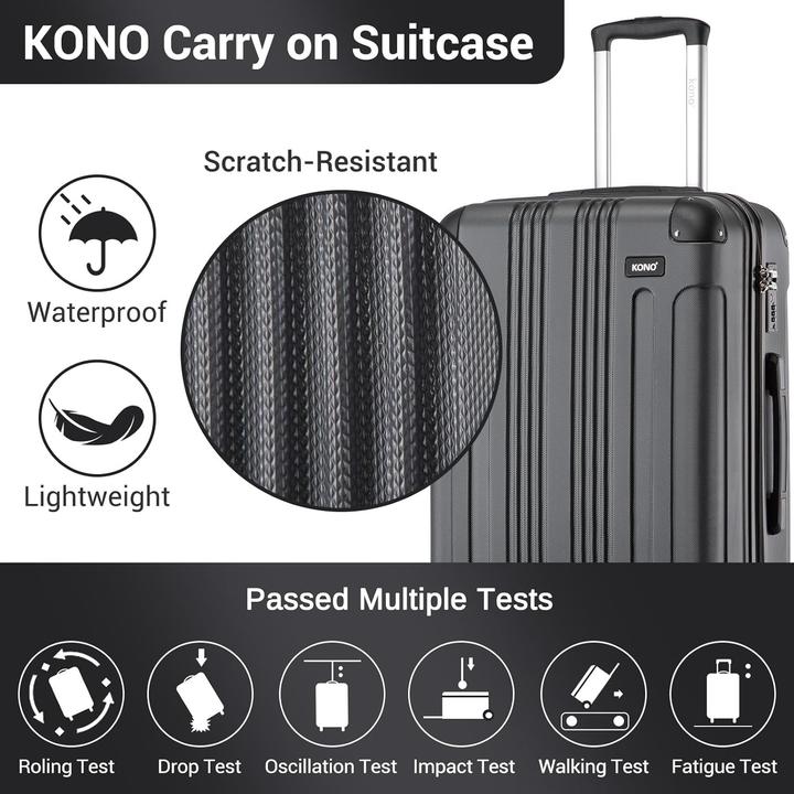 Immagine prodotto Kono 3-teiliges Hartschalen Trolley-Kofferset (113 l, Bagaglio a mano (fino a 50 litri), M (50 - 90l), L (90 - 115l))