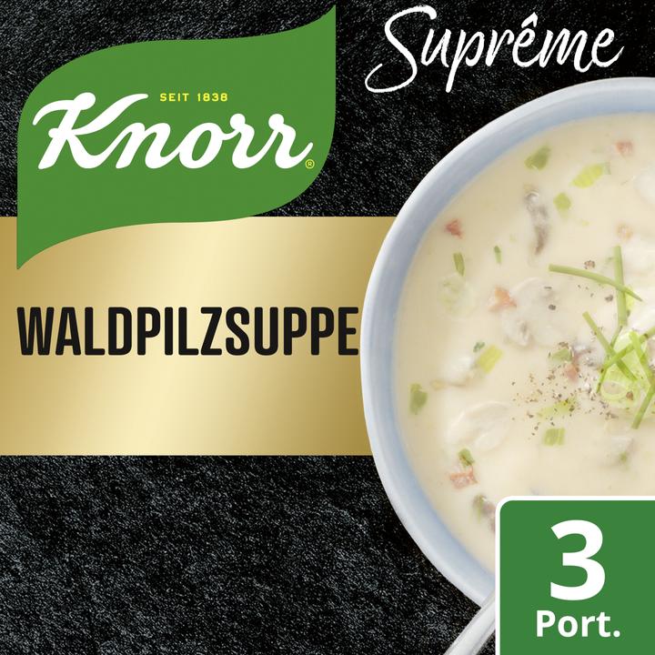 Produktbild Knorr Suprême Waldpilzsuppe Beutel, Suppe mit Champignons, Steinpilze, Eierschwämme und Crème Fraîche