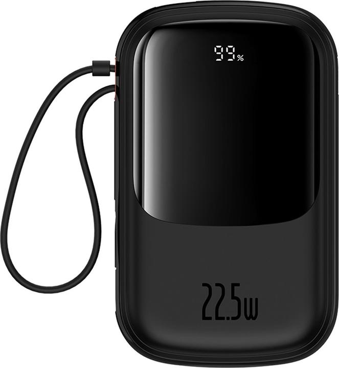 Actual product image Baseus Qpow Pro+ 20000mAh 22.5W powerbank with built-in USB-C cable and display - black (20000 mAh, 22.50 W, 74 Wh)