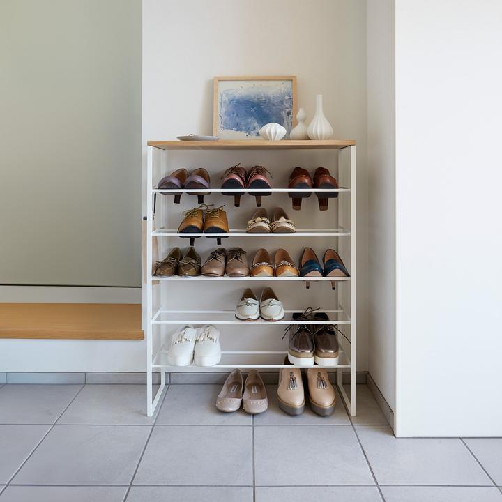 Actual product image Yamazaki 6-tier shoe rack with wooden shelf TOWER (66 x 25 x 87 cm)