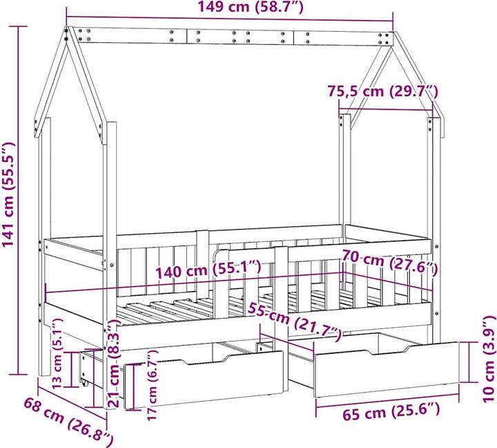 Immagine prodotto VidaXL Lettino con cassetti (70 x 140 cm)