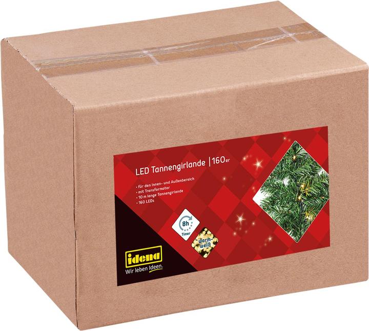Produktbild Idena 31854 LED Tannengirlande mit 160 LED warm weiss, mit 8 Stunden Timer Funktion, für Advent (10 m)