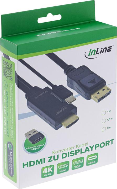 Immagine prodotto InLine Cavo convertitore da HDMI a DisplayPort, 4K/60Hz, nero, 1m (1 m)