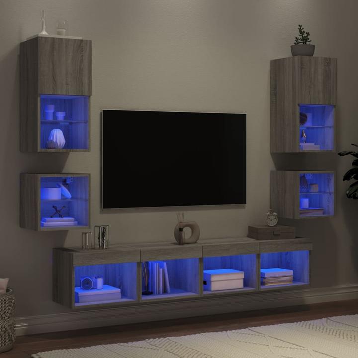 Produktbild VidaXL Wohnwand mit LED Schrankwand Anbauwand Wohnzimmer Set 8-tlg. Grau Sonoma