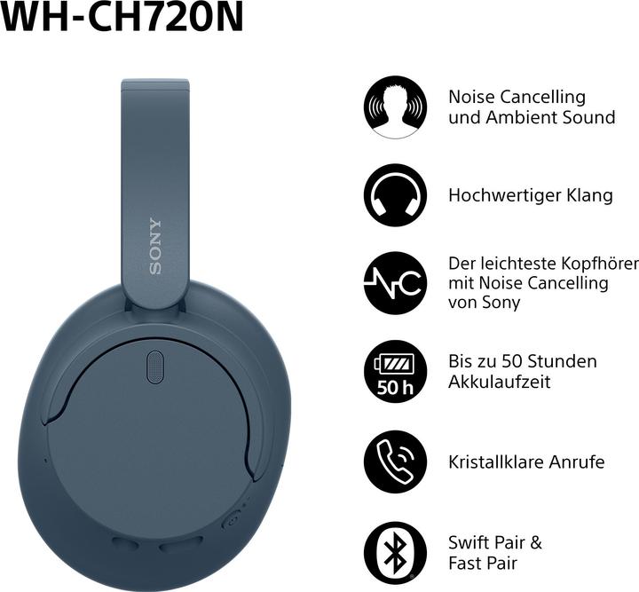 Productafbeelding Sony WH-CH720N (NC, 35 h, Draadloze, Bedraad)