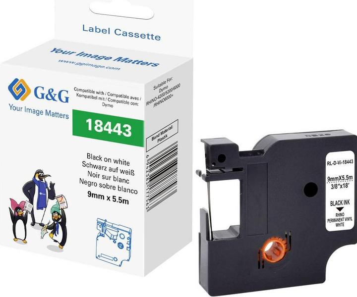 Produktbild G&G Schriftband Vinyl Bandfarbe: Weiss Schriftfarbe: Schwarz 9 mm 5.5 m (0.90 cm, Weiss)