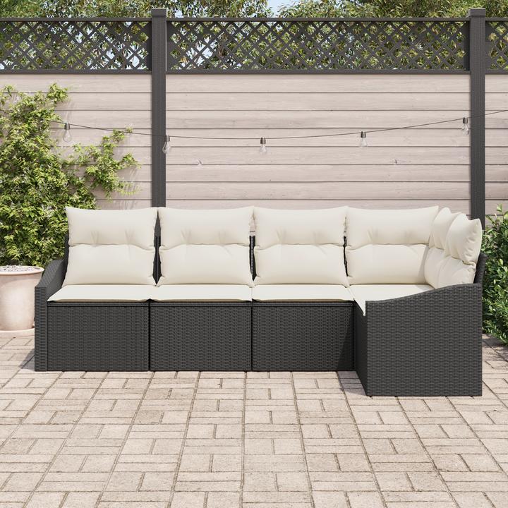 Produktbild VidaXL 5-teiliges Garten-Essset mit Kissen Schwarz Poly Rattan