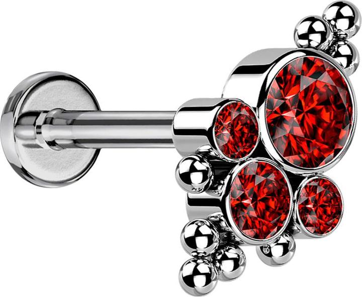 Actual product image Star Piercing Micro Threadless Labret silver balls four crystals red (without brass)
