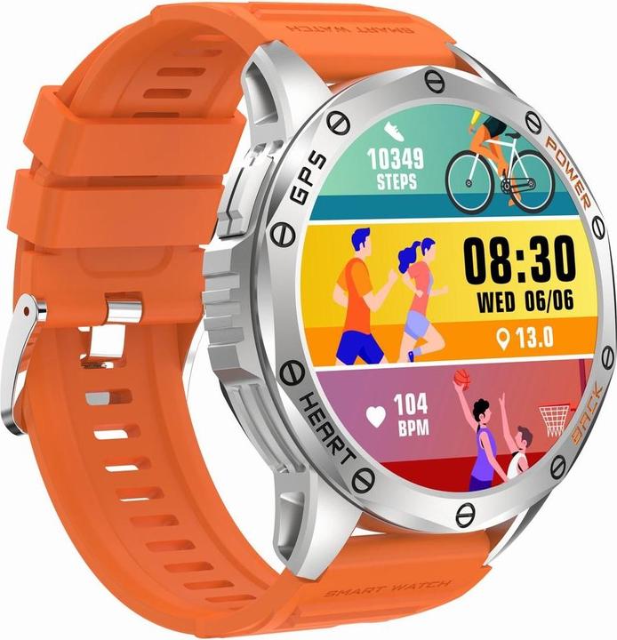 Produktbild Gravity GPS GT24-4 Herren-Smartwatch, schwarzes Silikonarmband + orangefarbenes Silikonarmband