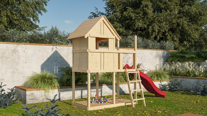 Produktbild Karibu Spielturm Frieda mit Anbau und Rutsche
