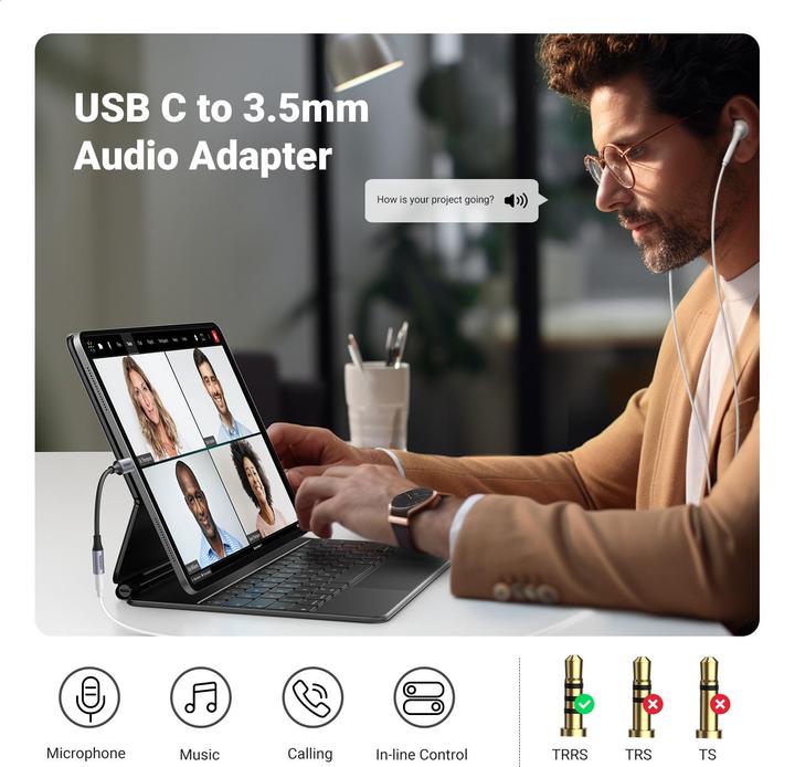 Produktbild Ugreen USB-C zu 3.5mm Buchse Adapter mit DAC Chip (USB Typ C, 3.5mm Klinke)