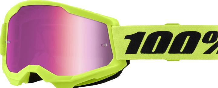 100% STRATA 2 Goggle Neon Yellow - Mirror Pink Lens (Gelb, Pink)