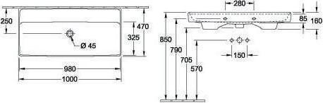Image du produit Villeroy & Boch V&B Lavabo suspendu COLLARO 1000x470mm sans lavabo sans robinetterie blanc (470 mm, 1000 mm)