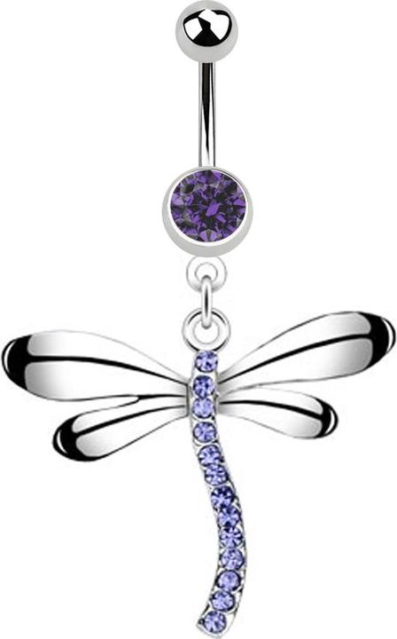 Star Piercing Banane silber mit Anhänger Libelle Kristall tanzanite (Chirurgenstahl 316L, ohne Messing)