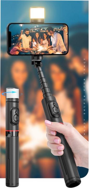 Produktbild Deltalabs Selfie Stick Tripod Stativ Halterung mit LED + Bluetooth Fernauslöser