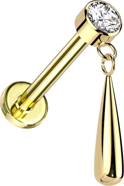 Star Piercing Micro Labret Innengewinde vergoldet Zylinder vergoldet Kristall silber Anhänger Tropfen vergoldet (ohne Messing, Titan G23)