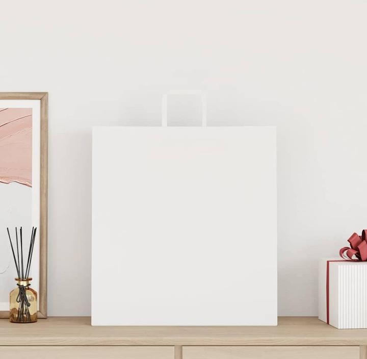 Produktbild VidaXL Kraftpapiertüten 50 Stk. mit Henkel Weiss 45x17x48 cm Papiertüte (Geschenktüte, 50 x)
