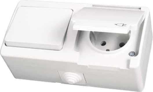 Produktbild Gunsan IP54 Steckdose mit Schalter Feuchtraum Aufputz Weiss