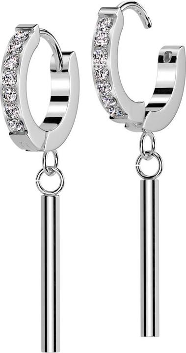 Star Piercing Ohrring zum Klappen silber Kristalle silber Anhänger langer Zylinder (Chirurgenstahl 316L, Messing)