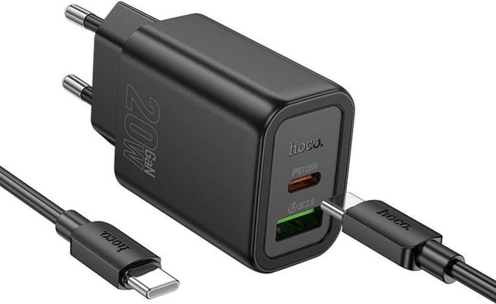 Hoco Adapter wall charger USB A + Type C + cable Type C to Lightning PD QC3.0 3A 20W N61 black (5 W)