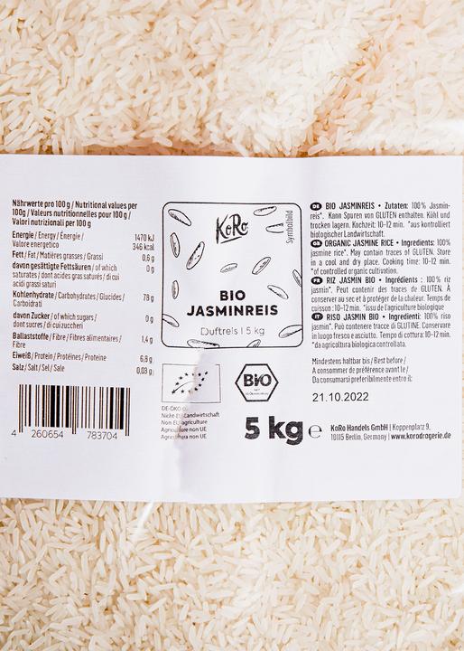 Valeurs nutritives et ingrédients KoRo Riz au jasmin bio (5000 g)