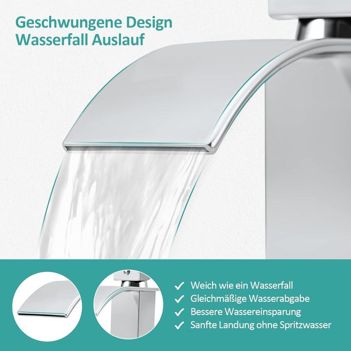 Actual product image Emke Waterfall Basin Mixer Tap, Water-Saving Bathroom Faucet, Chrome