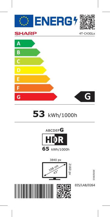 Etichetta energetica Sharp 43GL4260E (43", LED, 4K, 2023)