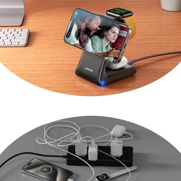 Actual product image Joyroom JR-W15 Wireless Charger 3 in 1 Charging Station with MagSafe - Black (15 W)