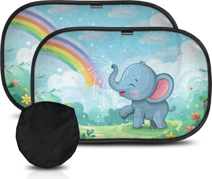 Milkii Auto Sonnenblenden, 2 Stück, Regenbogen Elefant