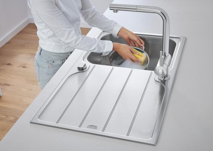 Produktbild Grohe K500 Edelstahlspüle mit Abtropffläche (Aufsatzspülbecken, 48.20 cm, 84.20 cm)