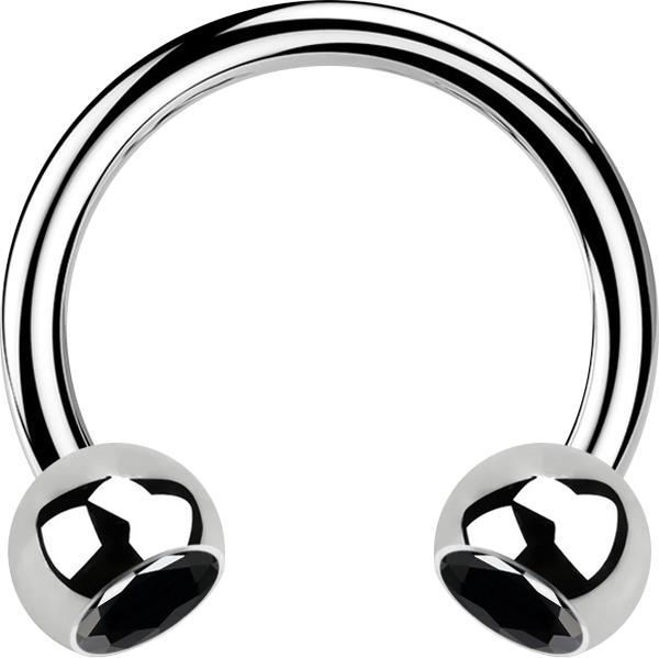 Produktbild Star Piercing Micro Circular Barbell silber mit zwei Kugeln Kristall schwarz (ohne Messing, Chirurgenstahl 316L)