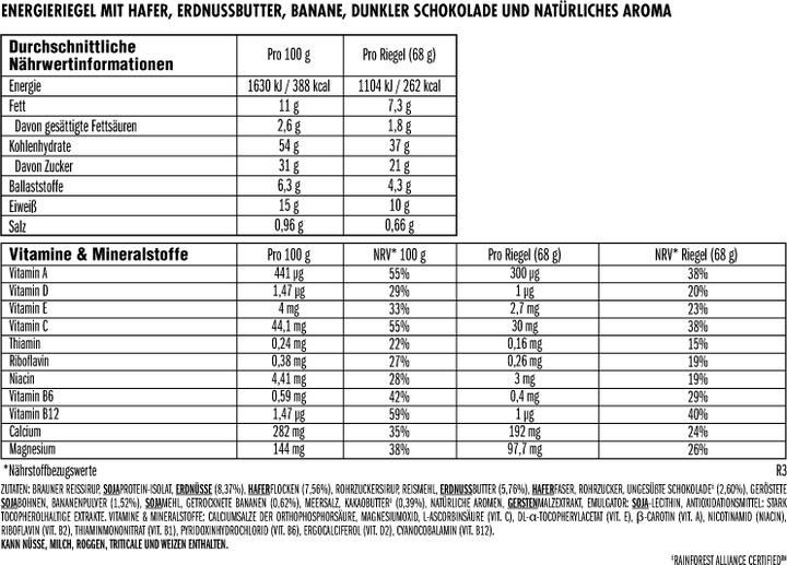 Valori nutrizionali e ingredienti Clif Bar Barretta energetica (Banana, Cioccolato fondente, Burro di Arachidi, 12 pz., 816 g)