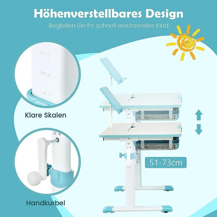 Produktbild Milkii Höhenverstellbarer Schreibtisch mit neigbarer Tischplatte, Blau