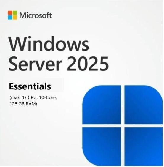 Actual product image HPE E Microsoft Windows Server, 2025, 10-core, Essentials, Reseller, Option Kit, en/fr/de/es/it/pt/nl (1 User, unlimited)