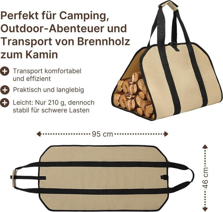 Produktbild Hermex Brennholztasche Brennholz-Tragehilfe Holztragetasche Kamintasche (46 x 95 cm)