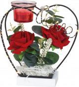 Produktbild IKO Metalldeko mit roten Rosen und LED-Licht für Teeli