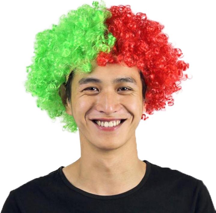 Actual product image PhoneLook Fan article Portugal Perruque couleur drapeau Portugal cheveux bouclés unisexe