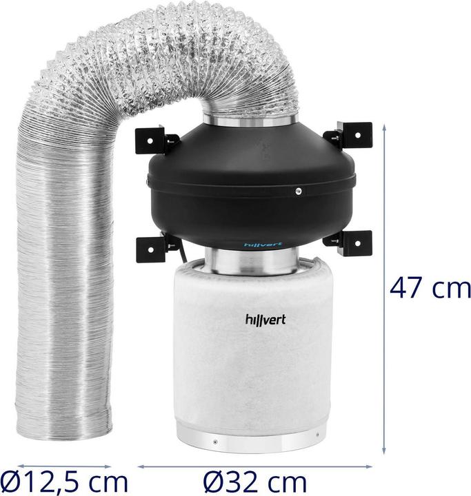 Produktbild Hillvert Abluftset Aktivkohlefilter, Rohrventilator, Abluftschlauch 382 m³/h Ø 125 mm