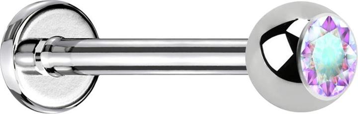 Star Piercing Micro Threadless Labret silber mit Kugel Kristall multicolor (Chirurgenstahl 316L)