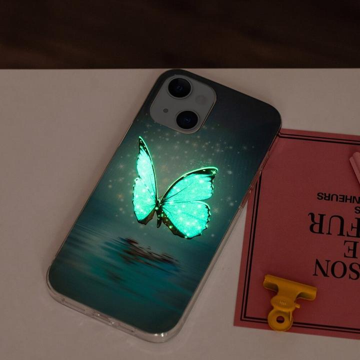 Image du produit Cover-Discount iPhone 15 Plus - Étui en silicone phosphorescent Blue Butterfly (Apple iPhone 15 Plus)