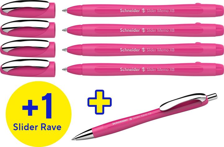 Actual product image Schneider AKTION: Kugelschreiber Slider Memo pink, Schreibfarbe: blau, 4 St. + GRATIS Kuge (Pink, 1 x)