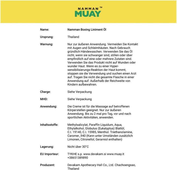 Nährwerte und Zutaten Namman Muay Muay Box-Liniment 120ml (One Size)