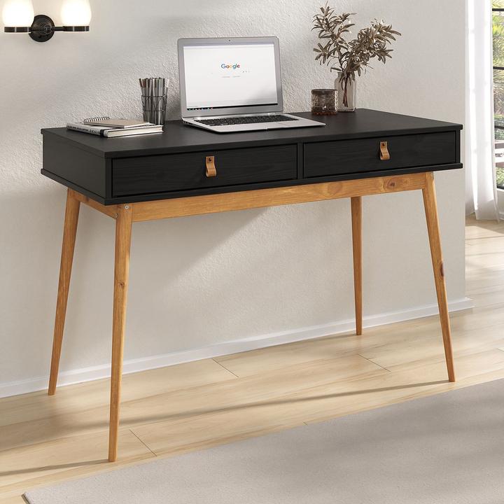 Immagine prodotto IDIMEX Scrivania WANDA con 2 cassetti in legno massiccio - colore nero/quercia