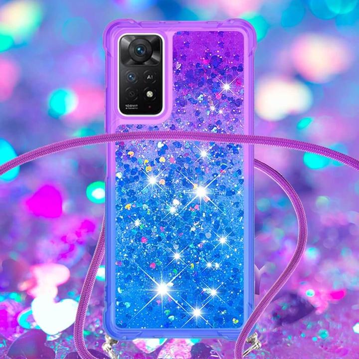 Produktbild Cover-Discount Xiaomi Redmi Note 11 Pro / 12 Pro - Hülle mit Umhängeband Glitzer blau (Xiaomi Redmi Note 12 Pro)